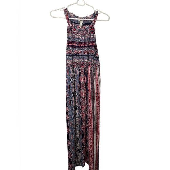 Soma Paisley Asymmetrical Maxi Dress Womens High Neck Sleeveless Jersey Knit - Picture 1 of 8